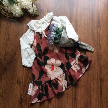 Sét Yếm dài tay hoa thu cho bé